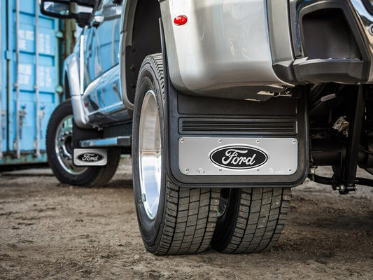 Super Duty DRW GatorBack Mudflaps - Chrome Ford Oval